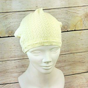 Keds Women Winter Hat Wool Knitted Crochet Adjustable Beanie Cap Skull Off-white